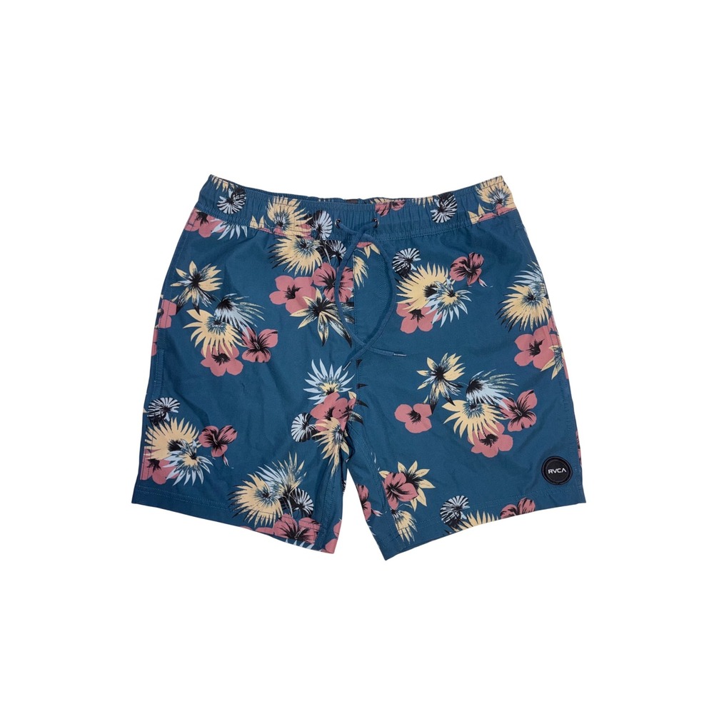 RVCA Boardshorts Mens Small Blue Floral Tropical VA Elastic Waist Swim Trunks
